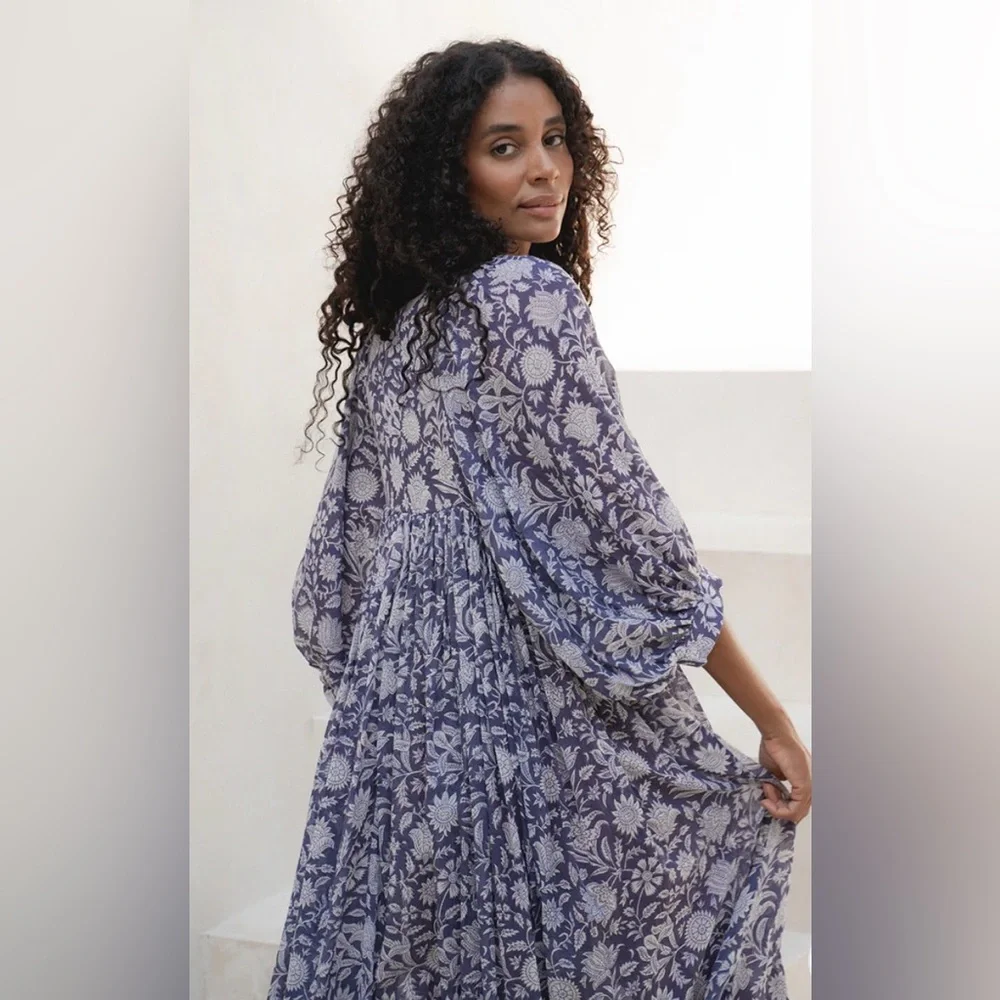 NWT Daughters of India Kyra Midi Dress ~ Blue Iris XXL (12-14) - Picture 10 of 15